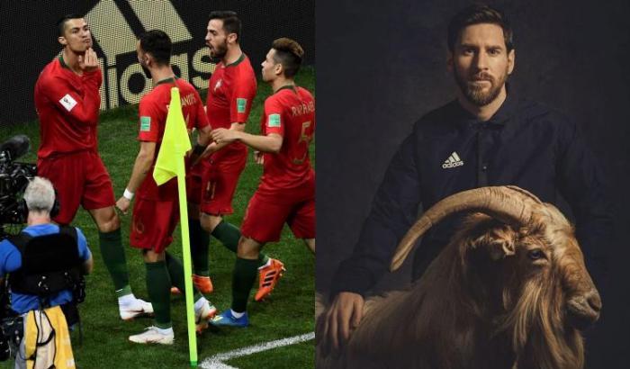 Cristiano Ronaldo esulta mimando una capra per deridere Messi?