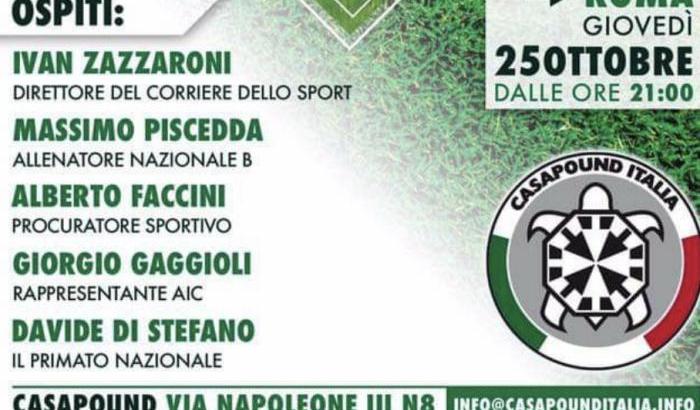 Zazzaroni al convegno sul calcio dei fascisti di Casapound. L'Anpi: non prova imbarazzo?