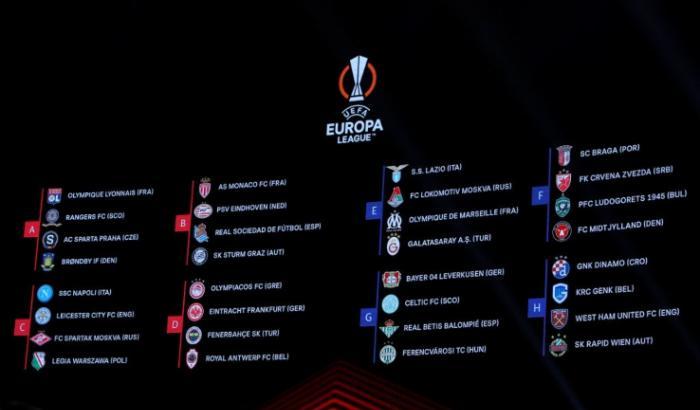 I sorteggi di Europa League: Lazio in un girone complicato, il Napoli andrà a Leicester e Mosca